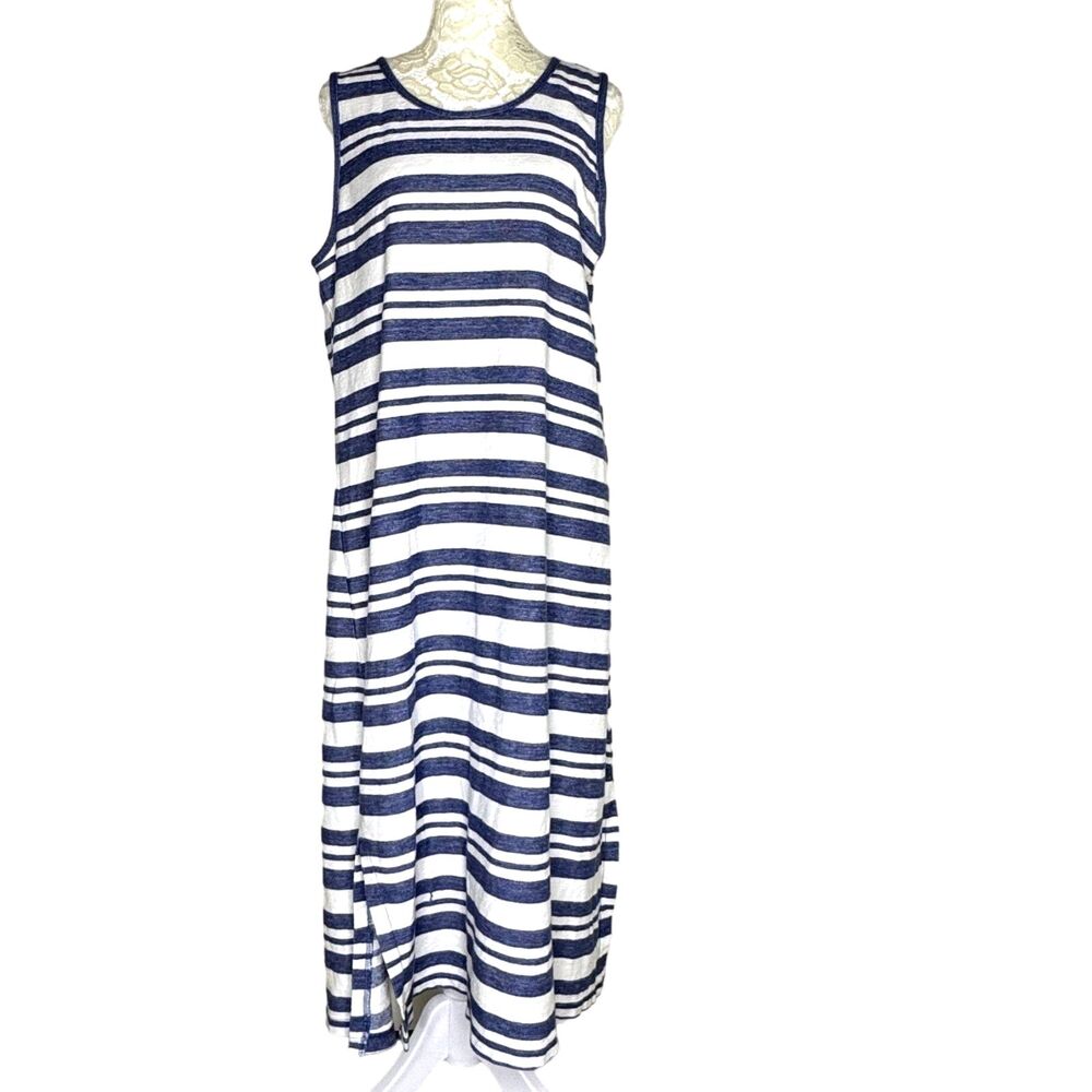Matty M Midi Dress Knit Coastal Stripe Blue Sleeveless L